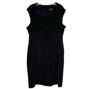 Chelsea Rose Black Glitter Metallic Ruched Side Detail Cap Sleeves Sheath Dress